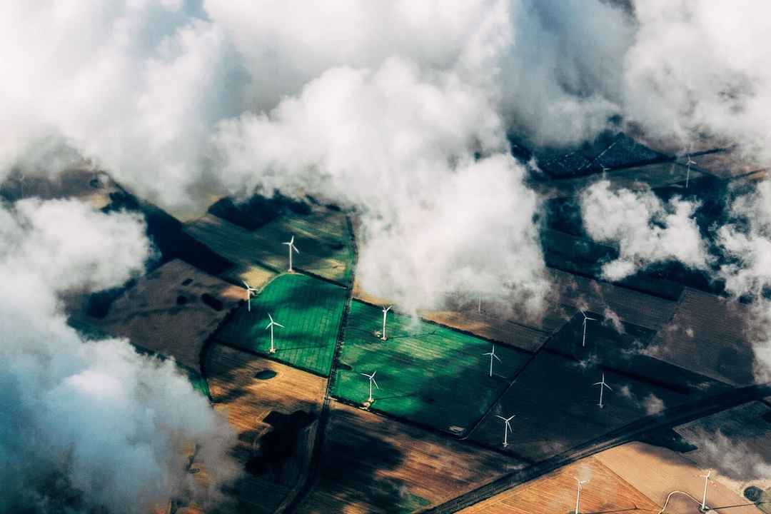 Aerial view of a wind farm